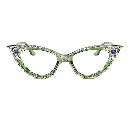 Image of ICARA Sparkling Crystal Retro Cat Eye Frame Bling Rhinestone Reading Glasses for Women Blue Light Blocking Computer Eyeglass