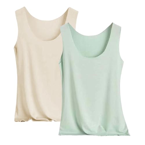 Pack de 2 camisetas sin mangas para mujer, camiseta interior elástica, sin mangas, ropa interior de verano, camiseta ajustada, ligera, cuello en U, camiseta de tirantes, monocolor, camiseta interior