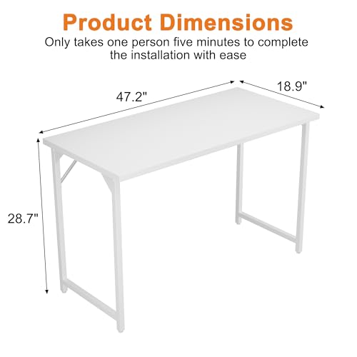 Image of Grandder 47 inch Computer Desk, Home Office Desk Study Writing Kid Table, Simple PC Work Desk, Adjustable Feet, White