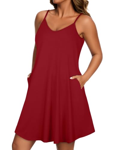 Image of Womens Spaghetti Strap Dress Summer Dresses Beach Pocket Casual Sundresses