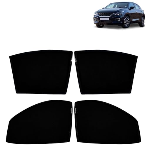 Image of KINGSWAY Car Sun Shade Curtains Only Compatible with Maruti Suzuki Baleno (2022 Onwards) | Z-Black Fix-Type (Non-Magnetic) | UV & Heat Protection | Pack of 4 Pcs