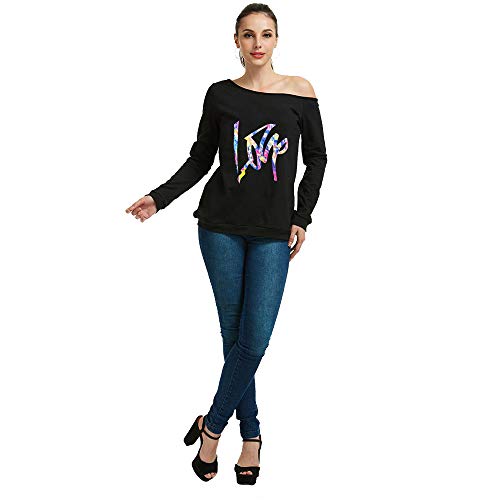 Image of MAGICMK Woman's Sweatershirt Lips Print Causal Blouse Off The Shoulder Long Sleeve Loose Slouchy Pullover Plus Size Tops