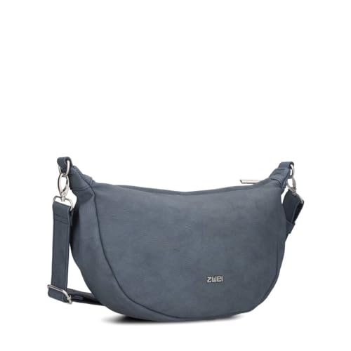 Zwei Damen Handtasche Mademoiselle.M M70 Moon-Bag 4 Liter Trend-Tasche in Halbmond-Form vielseitig als Bauchtasche Crossbody-Bag Abendtasche Umhängetasche zu tragen (nubuk-blue)