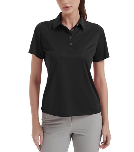 Idtswch Women's Polo Shirts UPF 50+ Casual Work Quick Dry 4 Buttons Short Sleeve Collared Golf Shirt XS-4XL