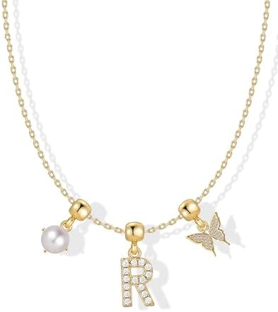 Christmas Gifts Stocking Stuffers for Women Gold Initial Necklaces for Women, Adjustable Gold Charm Necklace - 14K Gold Plated Dainty Necklace with Cubic Zirconia Jewelry Gifts