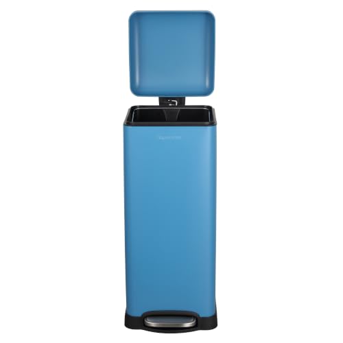 Image of happimess Betty 8 Gal Step Trash Can Soft-Close Lid, Bright Cobalt Blue | Removable Liner, Semi-Rectangular, Steel Pedal, Iron Powder Coated, 27 inch Height, Non-Skid Base