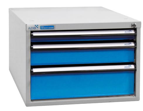 PROREGAL Schubladenbox mit 3 Schubladen für Werkbank Rhino | HxBxT 40x53x70cm | Traglast 60kg | Lichtgrau/Lichtblau | Werkbankzubehör, Baukastensystem, Stahlschublade