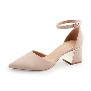 BCTEX COLL Womens Pointed Toe Pumps Shoes Ankle Strap Chunky Low Heels Metal Lined Sandals Designed for Women