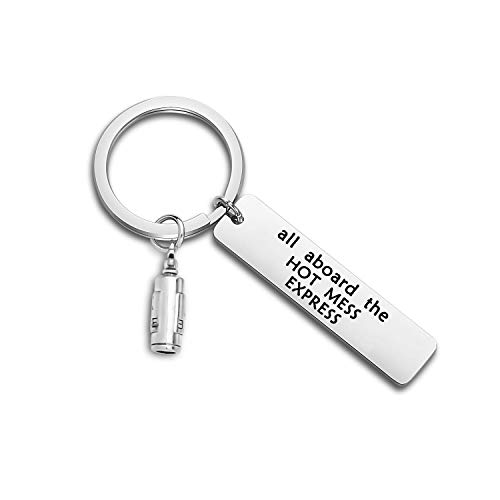 WUSUANED Sarcastic Keychain All Aboard The Hot Mess Express Funny Keychain Fire Extinguisher Jewelry Gift for Her