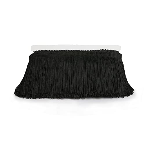 HedongHexi Chainette Fringe Trim 5 Yard x 4 Inches Fabric Trims Tassel Sewing for DIY Decoration Clothes Accessories Latin Wedding Dress (Black, 4
