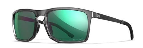 Wiley X WX Axe Sunglasses Safety Glasses for Men Shatterproof UV Eye Protection for Combat, Shooting Captivate Polarized Green Mirror Lenses Gloss Crystal Grey Frames