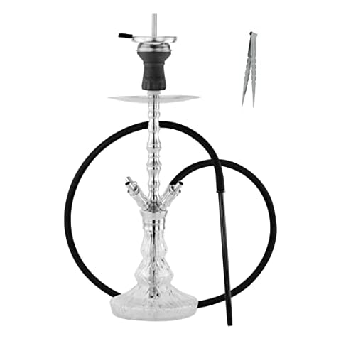 Mata Leon Balthasar Shisha Stainless Steel Complete Set 49 cm Water Pipe Clay Head with Chimney Attachment Silicone Hose Diffuser Stainless Steel Mouthpiece 18/8 Cut,MLS717 Balthasar Cover