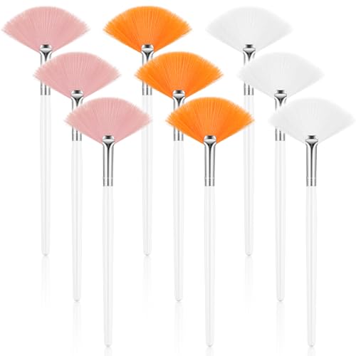 Image of 9 Pieces Facial Fan Mask Brushes, Soft Facial Applicator Brushes Tools for Peel Glycolic Makeup for Mud Cream(Pink,Yellow,White)