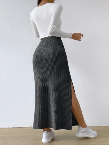 Women Casual High Waist Slit Skirt Midi Long Skirt4