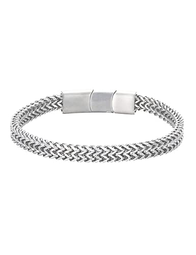 Nometo 316L Stainless Steel Bracelet For Men Franco Chain Bracelet 8Mm Double Layered Interlocked Foxtail Chain Wristband With Magnet Clasp Gift Box #TOP23