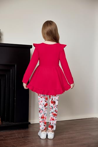 Image of Arshiner Toddler Girl Clothes Ruffle Trim Long Sleeve Pullover Top and Floral Print Leggings Fall Outfits Kids Clothing Sets
