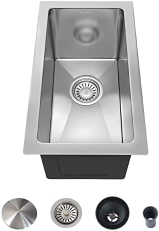 EcoChannels Undermount Kitchen Sink, 10 x 18 x 9 inch Kitchen Sinks 16 Gauge Stainless Steel Small Bar Prep Sink Kitchen Single Bowl