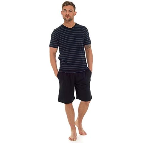 Mens T-Shirt Top & Shorts Pyjama Set Loungewear Cotton S-XL (1 or 3 Pack) (Large, Blue Black) Cover
