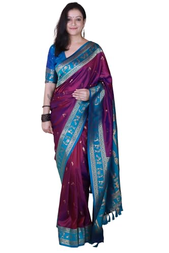 Image of SGF11 Women's Kanjivaram Pure Soft Silk Saree With Unstitched Blouse Piece