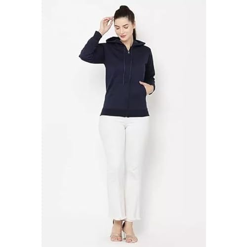 Image of Clotth Theory Women's Cotton Fleece Hooded Neck Sweatshirt | Hoodie Jacket with Kangaroo Pocket