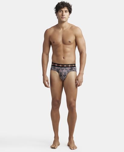 Image of Jockey Men's Super Combed Cotton Elastane Stretch Printed Brief with Ultrasoft Waistband NY01 Black M