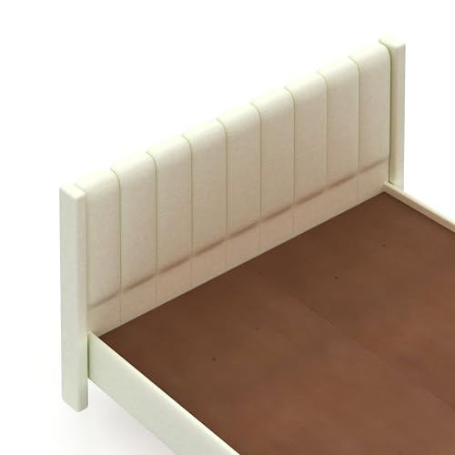 Image of Ganpati Arts Solid Sheesham Wood Emperor Upholstered Queen Size Bed Without Storage | Durable Wooden Double Bed Palang Furniture for Bedroom, Living Room, Home and Hotel (Off White)