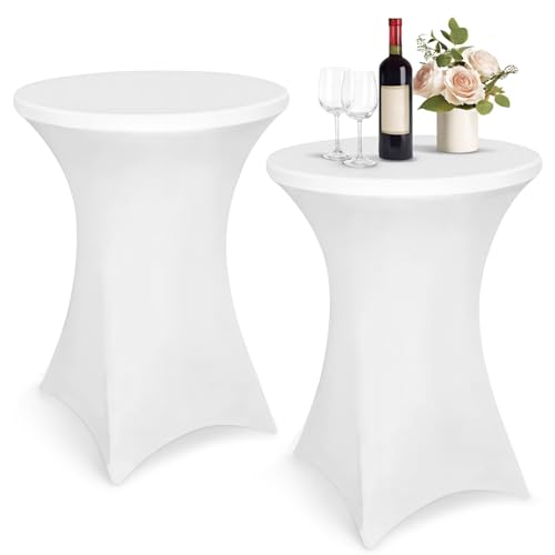 Druuzyl 2er-Set Stretch Stehtisch Husse, Spannbare Tischdecke für Stehtisch 80x110 cm, Stretch Stehtisch Husse Weiß Spandex Tischhussen Geeignet für Tisch Hochzeit Geburtstagsfeier Bankett