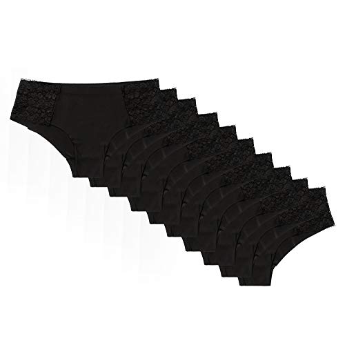 Image of Pretty Sweet Intimates Women's Seamless Cheeky Bikini Underwear, Pack of 10- Laser Cut, No Show Cheeky Panties with Lace