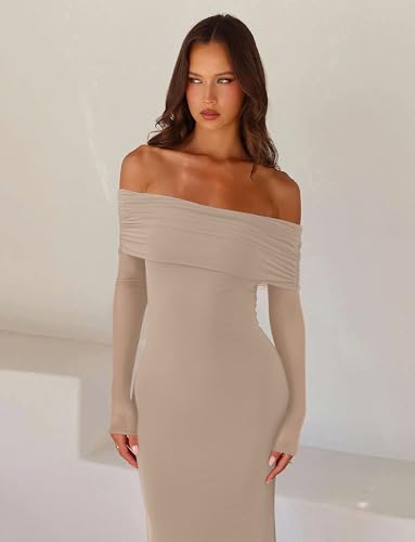Image of REORIA Women's Off Shoulder Long Sleeve Bodycon Maxi Dresses