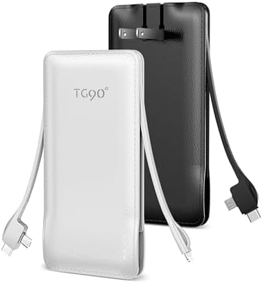 TG90° 2 Pack 10000mAh Power Bank Built-in Foldable AC Wall Plug and Cables,Pocket Size USB C Portable Charger,Ultra Slim Battery Pack Compatible with iPhone Series and Android Devices