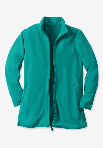Woman Within Plus Size Zip-Front Microfleece Jacket Long Oversized Fleece4