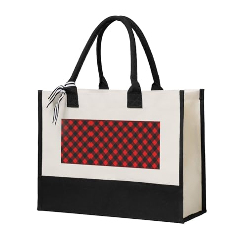 Red Black Lumberjack Buffalo Plaid Eco-Friendly Canvas Tote Bag - Reusable Shopping Bag For Travel, Beach, Gym & Gifts