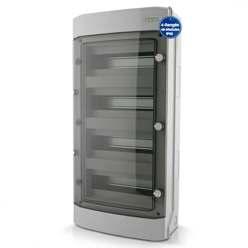 Intratec Coffret de Distribution en Saillie 4 Rangée IP65 – Coffret Électrique pour 48 Modules DIN – Enceinte Étanche Extérieur Garage Cave Jardin –...