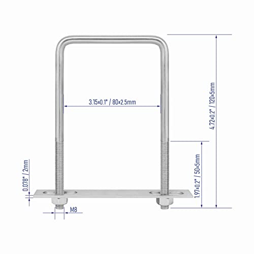 Image of 304 Stainless Steel Square U-Bolts 3.15 inch(80mm) Inner Width, 4.72 inch(120mm) Length Stainless M8 with Nuts, Frame Plate, Accessories for Automobiles Trailer, Boat Trailer Industrial Parts