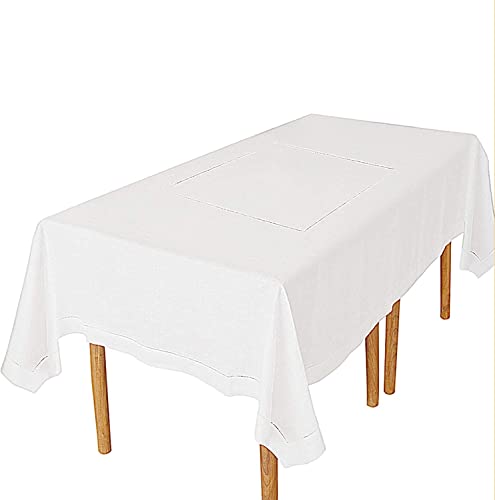 Minghing Linen Tablecloths, 90 X 108 Inch 100% Pure Table Cloth White Linen Handmade Hemstitched Tablecloth For Spring Easter Summer Wedding Indoor Outdoor Machine Washable #TOP5