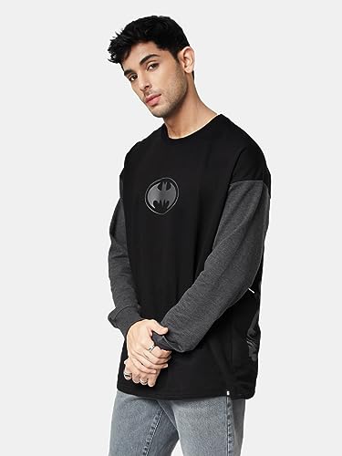 Image of The Souled Store| Official Batman: Gotham City Mens and Boys T-Shirts |Full Sleeve| Loose Fit Graphic Printed| 80% Cotton 20% Polyester Black Color Oversized Full Sleeve T-Shirts