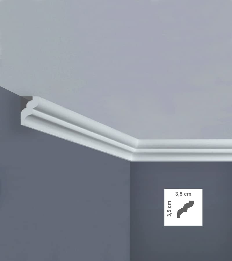 DIMENSIONI: Cornice decorativa di 3,5x3,5 cm con lunghezza di 2 metri, perfetta per decorare gli angoli tra soffitto e parete
