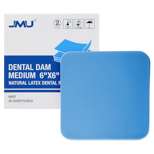 JMU Latex Dental Dam Rubber 6 x 6, Unscented Blue, Medium Powder-Free, Pack of 36