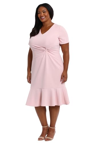 Image of London Times Women's V-Neck Dress - Flounce Hem, Twist Waist, Elegant Office & Event Wear