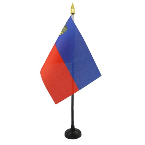 AZ FLAG - Mini Drapeau Liechtenstein De Table - 15x10 cm - Drapeau Liechtensteinois De Bureau 100% Polyester Avec Hampe Pointe Dorée 25cm