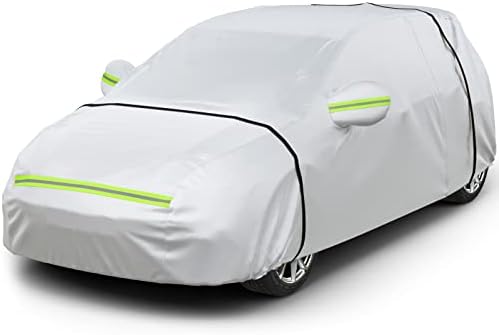 Favoto pokrowiec na samochód pełny garaż pokrowiec na samochód pyłoszczelny wodoodporny pokrowiec na samochód plandeka na zimę i lato na 400cm-435cm samochód hatchback 2.5kg