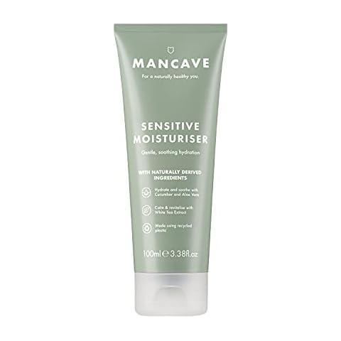 Sensitive Moisturiser with Aloe Vera & Shea Butter 100ml for Men, Suitable for Sensitive Skin, Hydrating and Soothing properties, Natural Formulation, Vegan Friendly, Tube made using Recycled Plastics Cover