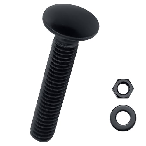 Image of 1 /2-13 x 1-1 /2 inch Black Carriage Bolts with Nuts and Washers Kits (8 Sets), 304 Stainless Steel 18 /8, Black Finish, Round Head, Square Neck, Heavy Duty Bolts, Indoor Outdoor Fastening Bolts, Fayeploo