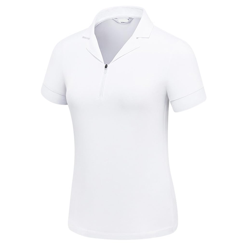 LANGWEI Polo da Golf da Donna A Maniche Corte Scollo A V Mezza Cerniera T-Shirt da Allenamento Top da Tennis