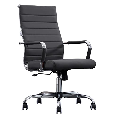 BOWTHY Home Office Chair Ribbed, Modern Leather Conference Room Chairs, Ergonomic Office Desk Chair,...