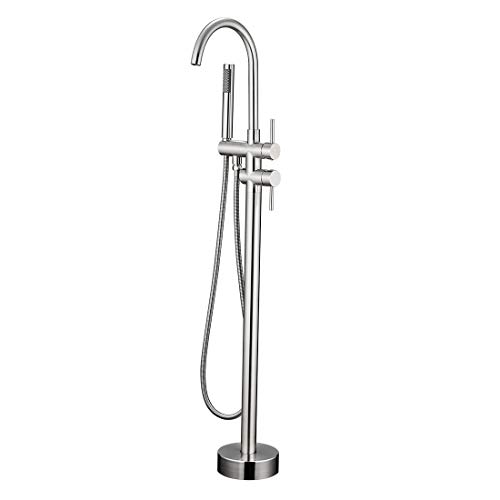 Fapully Luxury Bathroom Free-standing Bathtub Faucet Tub Filler with Hand Shower Brushed Nickel
