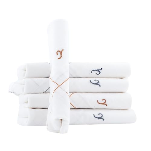 Image of CROSSLINE Men's Initial Monogram (A-Z) Embroidery 100% Pure Cotton Handkerchief | White Base With Colored Border | Handkerchiefs For Men Cotton Soft - (Pack of 5)
