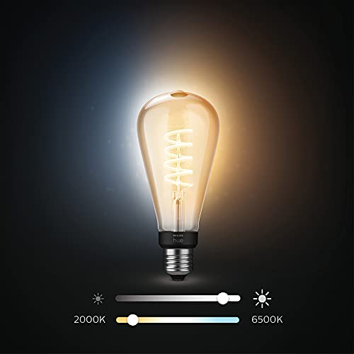 Philips Hue White Ambiance E27 Filament Große Edison (550 lm), dimmbare LED Lampe für das Hue Lichtsystem mit warm- bis kühlweißem Licht, smarte Lichtsteuerung über Sprache und App, 1er Pack 5