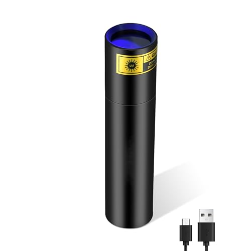 TERRIFI UV Flashlight 365nm - Portable Rechargeable Mini Blacklight LED Ultraviolet Light for Detecting Pet Urine Stains Fluorescent Material Money and Amber