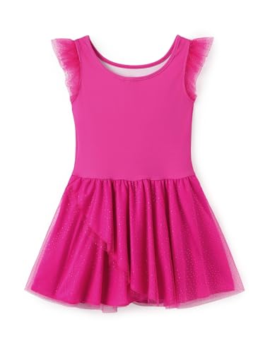 Image of Disney Frozen Elsa Princess Stitch Minnie Girls Ballet Leotards Ruffle Sleeve Shiny Leotard Dance Dress Ballerina Outfit 2-9Y